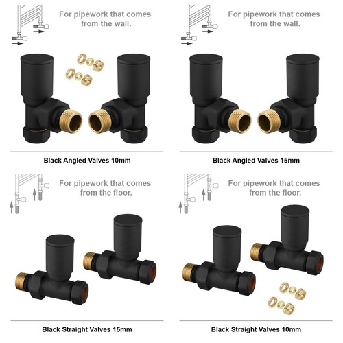 Black radiator valves 15mm - valves, and